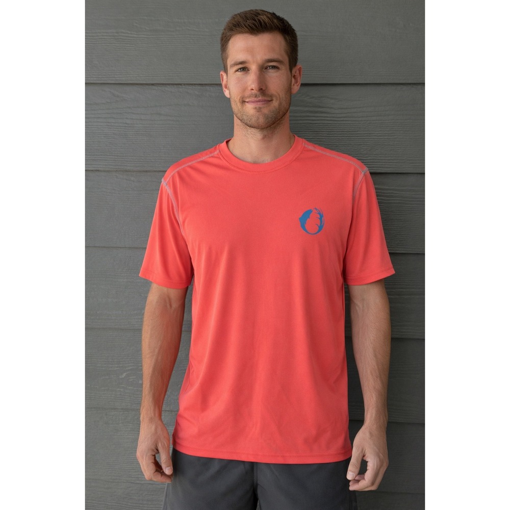 The American Outdoorsman Mens Performance T-Shirt Coral Orange Graphic Large